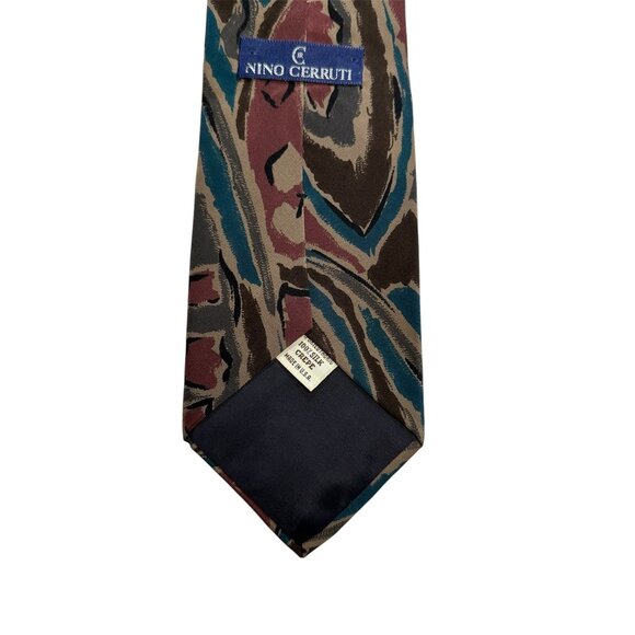 Nino Cerruti Abstract Pattern 100% Silk Crepe Tie Made In USA - Picture 3 of 5